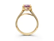 Solitaire Engagement Ring Setting for Fancy Pink Radiant Cut Center with Accented Split Shank and Prong Head in Yellow Gold