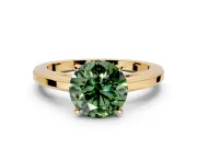 Solitaire Engagement Ring Setting for Fancy Green Round Cut Center with Flat-Sided Plain Band and Prong Head in Yellow Gold