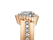 Halo Engagement Ring Setting for Heart-Shaped Center with Wide Band, Inlaid Accent Row and Prong Head in Rose Gold