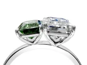 Fancy Green Emerald Cut and Emerald Cut Lab-Grown Diamond Toi et Moi Engagement Ring with Prong-Set Stones in Platinum