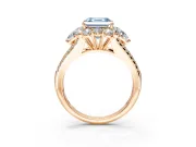 Halo Engagement Ring Setting for Fancy Blue Asscher Cut Center with Two-Strand Split Shank and Prong Head in Rose Gold