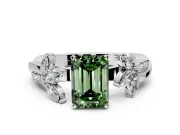 Floral Engagement Ring Setting for Fancy Green Emerald Cut Center with Trailing Marquise Accents and Prong Head in Sterling Silver