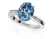 Solitaire Engagement Ring Setting for Fancy Blue Oval Center with Engraved Milgrain Band and Prong Head in Platinum
