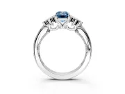 Cluster Engagement Ring Setting for Fancy Blue Emerald Cut Center with Bezel Accent Clusters and Prong Head in Sterling Silver