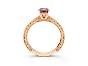 Solitaire Engagement Ring Setting for Fancy Pink Emerald Cut Center with Engraved Milgrain Band and Prong Head in Rose Gold
