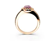 Pave Halo Engagement Ring Setting for Fancy Pink Radiant Cut Center with Single Row Pave Band and Prong Head in Rose Gold