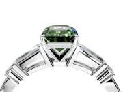 Bar-Set Engagement Ring Setting for Fancy Green Emerald Cut Center with Tapered Baguette Accents and Prong Head in White Gold