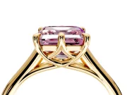 Solitaire Engagement Ring Setting for Fancy Pink Asscher Cut Center with Cathedral Band and Prong Head in Yellow Gold