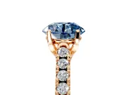 Solitaire Engagement Ring Setting for Fancy Blue Round Cut Center with Partway Pave Band and Prong Head in Rose Gold