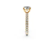 Solitaire Engagement Ring Setting for Round Cut Center with Shared-Prong Accents and Prong Head in Yellow Gold