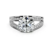 Split Shank Engagement Ring Setting for Round Cut Center with Pave Split Shank and Prong Head in Platinum