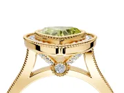 Halo Engagement Ring Setting for Fancy Yellow Heart-Shaped Center with Milgrain Frame, Pave Band and Prong Head in Yellow Gold
