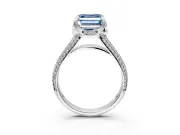 Solitaire Engagement Ring Setting for Fancy Blue Asscher Cut Center with Accented Split Shank and Prong Head in Sterling Silver