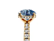 Solitaire Engagement Ring Setting for Fancy Blue Round Cut Center with Band of Accents and Prong Head in Yellow Gold