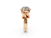 Halo Engagement Ring Setting for Round Cut Center with Floral Band and Prong Head in Rose Gold