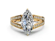Split Shank Engagement Ring Setting for Marquise Center with Pave Split Shank and Prong Head in Yellow Gold