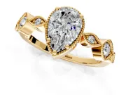 Vintage Station Engagement Ring Setting for Pear-Shaped Center with Accents and Prong Head in Yellow Gold