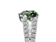 Solitaire Engagement Ring Setting for Fancy Green Heart-Shaped Center with Pave Split Shank and Prong Head in Sterling Silver