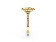 Halo Engagement Ring Setting for Fancy Yellow Oval Center with Milgrain Pave Band and Bezel Head in Yellow Gold