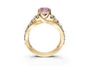 Solitaire Engagement Ring Setting for Fancy Pink Cushion Cut Center with Graduated Shared Prongs and Prong Head in Yellow Gold