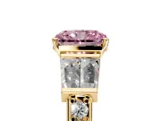 Channel-Set Engagement Ring Setting for Fancy Pink Radiant Cut Center with Baguette Band and Prong Head in Yellow Gold