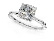 Solitaire Engagement Ring Setting for Cushion Cut Center with Bamboo Band and Prong Head in Sterling Silver