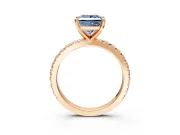Solitaire Engagement Ring Setting for Fancy Blue Princess Cut Center with Fine Pave Band and Claw Prong Head in Rose Gold