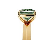 Solitaire Engagement Ring Setting for Fancy Green Princess Cut Center with Wide Knife Ridge Band and Prong Head in Yellow Gold
