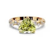 Cluster Engagement Ring Setting for Fancy Yellow Heart-Shaped Center with Round Cut Accent Band and Prong Head in Yellow Gold