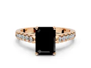 Solitaire Engagement Ring Setting for Fancy Black Emerald Cut Center with Partway Pave Band and Prong Head in Rose Gold
