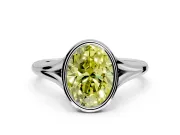 Solitaire Engagement Ring Setting for Fancy Yellow Oval Center with V Split Shank and Bezel Head in Sterling Silver