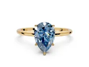 Solitaire Engagement Ring Setting for Fancy Blue Pear-Shaped Center with Straight Thin Band and Prong Head in Yellow Gold