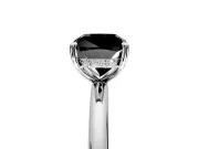 Hidden Halo Engagement Ring Setting for Fancy Black Cushion Cut Center with Thin Rounded Band and Prong Head in Platinum