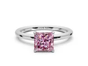 Low-Set Solitaire Engagement Ring Setting for Fancy Pink Princess Cut Center with Thin Plain Band and Prong Head in Sterling Silver