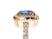 Halo Engagement Ring Setting for Fancy Blue Radiant Cut Center with Inner Milgrain Border and Prong Head in Rose Gold