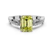 Solitaire Engagement Ring Setting for Fancy Yellow Emerald Cut Center with Twisted Pave Split Shank and Prong Head in Platinum