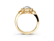 Halo Engagement Ring Setting for Pear-Shaped Center with Milgrain Rim, Pave Band and Prong Head in Yellow Gold