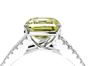 Solitaire Engagement Ring Setting for Fancy Yellow Asscher Cut Center with Pave Split Shank and Prong Head in White Gold