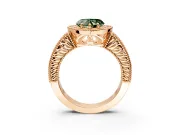 Milgrain Halo Engagement Ring Setting for Fancy Green Heart-Shaped Center with Pave Band and Prong Head in Rose Gold