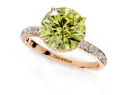Hidden Halo Engagement Ring Setting for Fancy Yellow Round Cut Center with Pave Band and Prong Head in Rose Gold