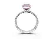 Solitaire Engagement Ring Setting for Fancy Pink Asscher Cut Center with Domed Multi-Row Pave Band and Prong Head in Sterling Silver