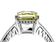 Engraved Engagement Ring Setting for Fancy Yellow Asscher Cut Center with Milgrain Pave Band and Prong Head in Platinum