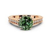 Solitaire Engagement Ring Setting for Fancy Green Round Cut Center with Engraved Pave Band and Prong Head in Rose Gold