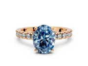 Solitaire Engagement Ring Setting for Fancy Blue Oval Center with Fine Pave Band and Claw Prong Head in Rose Gold