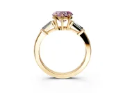 3 Stone Engagement Ring Setting for Fancy Pink Heart-Shaped Center with Baguette Accents and Prong Head in Yellow Gold