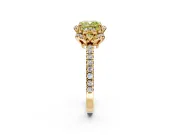 Halo Engagement Ring Setting for Fancy Yellow Cushion Cut Center with Openwork Halo, Pave Band and Prong Head in Yellow Gold