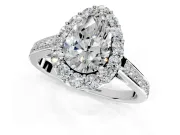 Floral Halo Engagement Ring Setting for Pear-Shaped Center with Large Halo Accents and Prong Head in Platinum