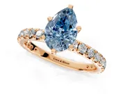 Solitaire Engagement Ring Setting for Fancy Blue Pear-Shaped Center with Shared-Prong Accents and Prong Head in Rose Gold