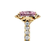 Floral Engagement Ring Setting for Fancy Pink Radiant Cut Center with Pave Band and Floral Prong Head in Yellow Gold