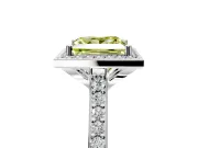 Halo Engagement Ring Setting for Fancy Yellow Princess Cut Center with Pave Accents, Heart Basket and Prong Head in Platinum